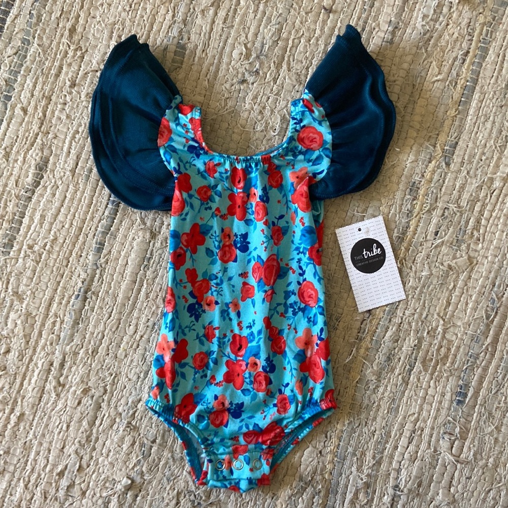 Rylee + Cru Floral Blue and Red Kids Bodysuit